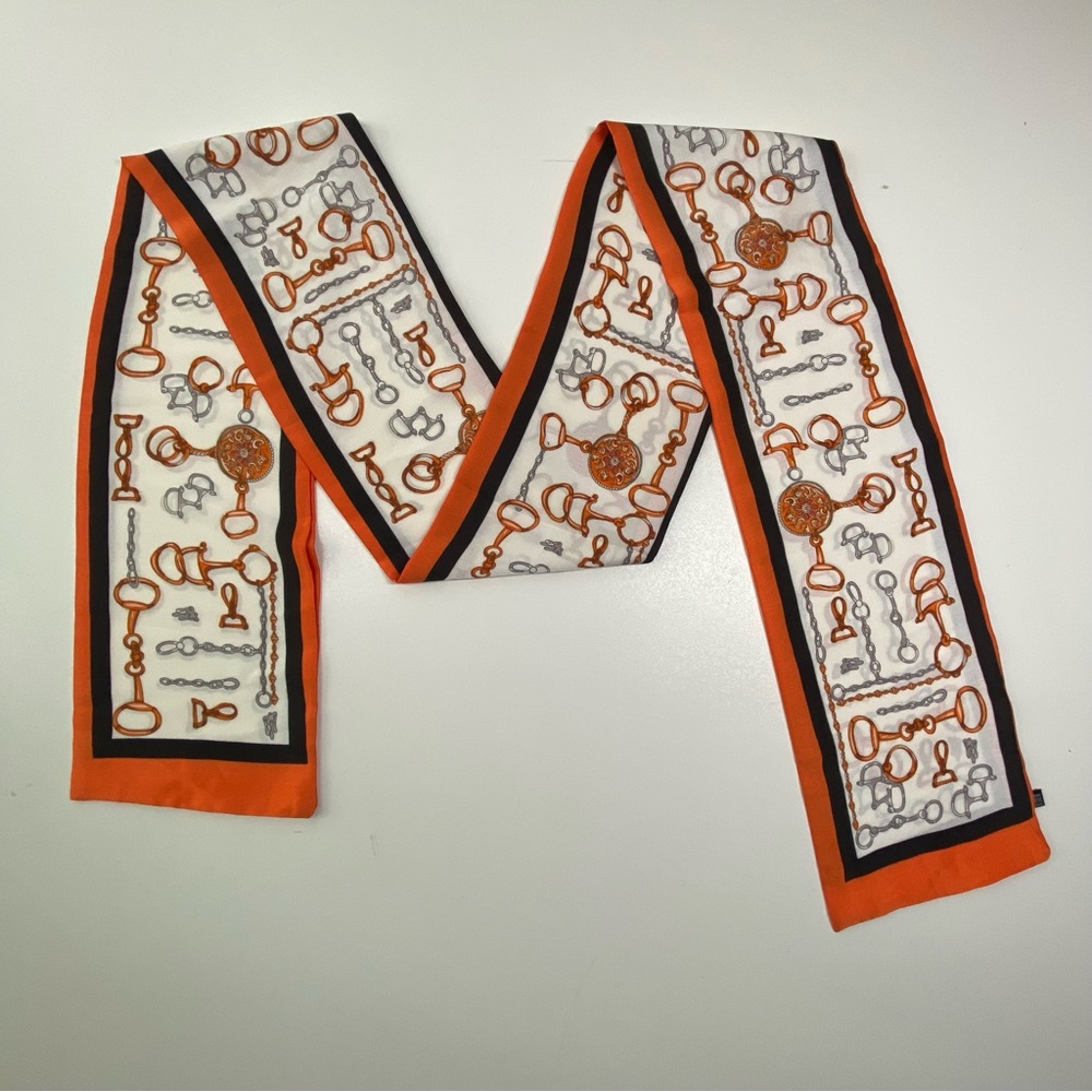 Orange Chain Print Double-Sided Long Scarf Neckerchief